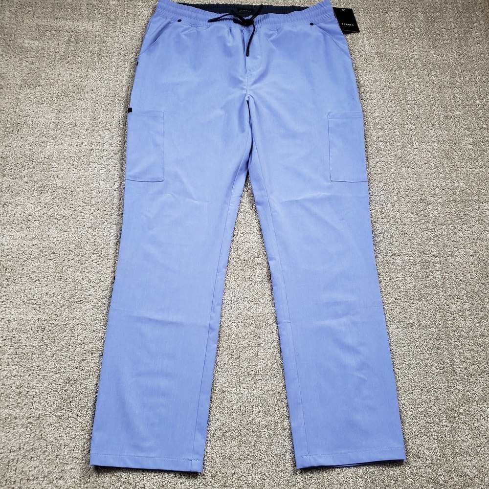 Jaanuu Scrub Pants Mens L Blue Brandon Slim Drawstring Straight Medical Cargo